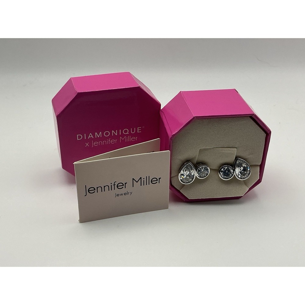 Diamonique x Jennifer Miller Toi Et Moi CZ Earrings 15.20cttw Sterling J451962